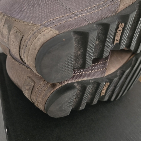 Sorel PDX Lexie Leather Canvas Wedge Lace-Up Ankle Boot Gray Brown Size 8.5 - Picture 8 of 9